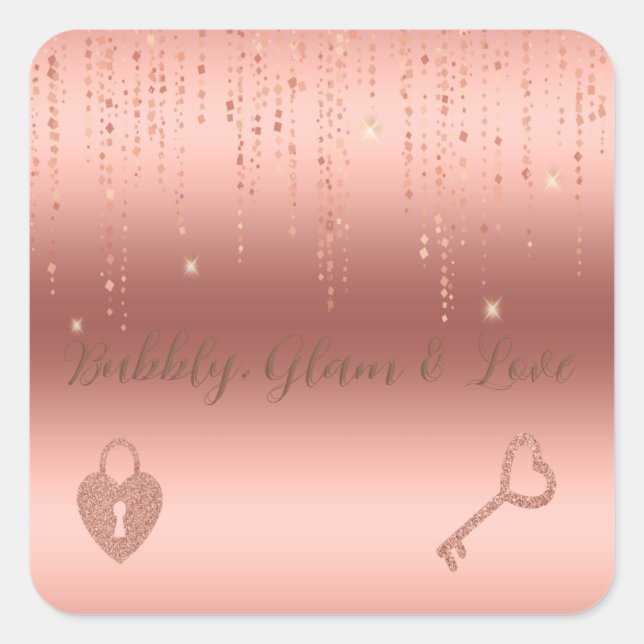 Adesivo Quadrado Chá de Bebê Rose Gold Confetti (Frente)