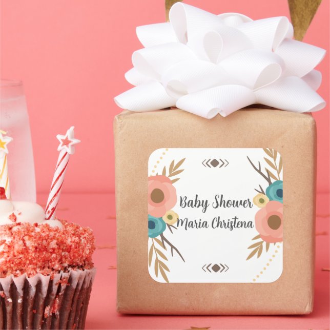 Adesivo Quadrado Chá de Bebê Rústico Boho (Festa)