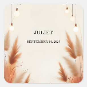 Adesivo Quadrado Chá de Bebê Rústico Boho Outono Ombre Marrom