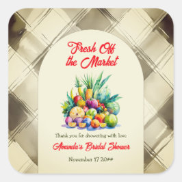 Adesivo Quadrado Chá de Bebê Rústico com Frutas Frescas Recém-chega