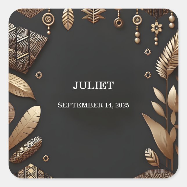 Adesivo Quadrado Chá de Bebê Tradicional Marrom Africano na Nigéria (Frente)