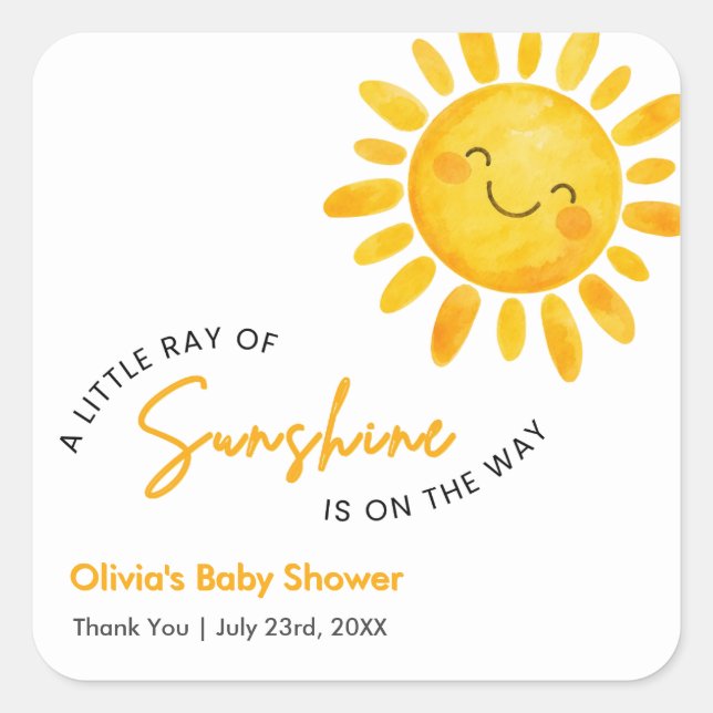 Adesivo Quadrado Chá de Bebê Um Pouco de Raio de Sol  (Frente)