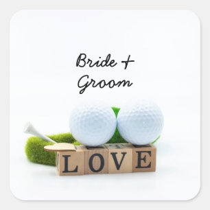 Adesivo Quadrado Chá de bola de golfe da noiva de golfe com amor
