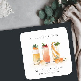 Adesivo Quadrado Chá de Casal Elegante Frutas Cute Cocktail Laranja