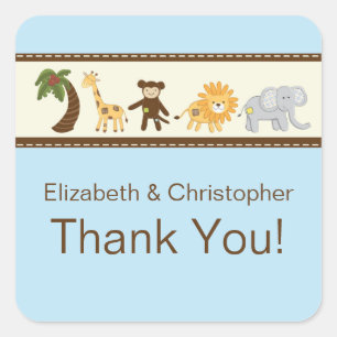 Adesivo Quadrado Chá de fraldas animal do menino azul de safari de