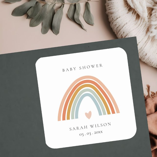 Adesivo Quadrado Chá de fraldas Arco-Íris Azul Esmagado Elegante (Criador carregado)