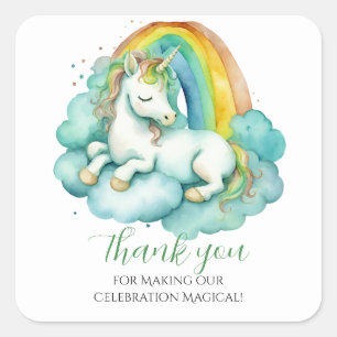 Adesivo Quadrado Chá de fraldas Baby Unicorn Obrigado