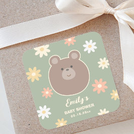 Adesivo Quadrado Chá de fraldas Beary Cute Teddy Bear Primavera