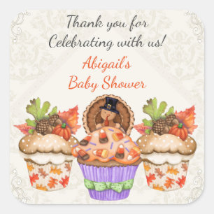 Adesivo Quadrado Chá de fraldas bonito personalizado do cupcake da