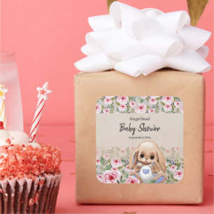 Adesivo Quadrado Chá de fraldas com design fofo.