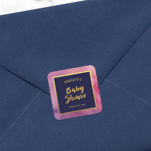 Adesivo Quadrado Chá de fraldas cor-de-rosa roxo do ouro da