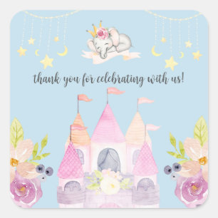 Adesivo Quadrado Chá de fraldas da Princesa Princesa Pink