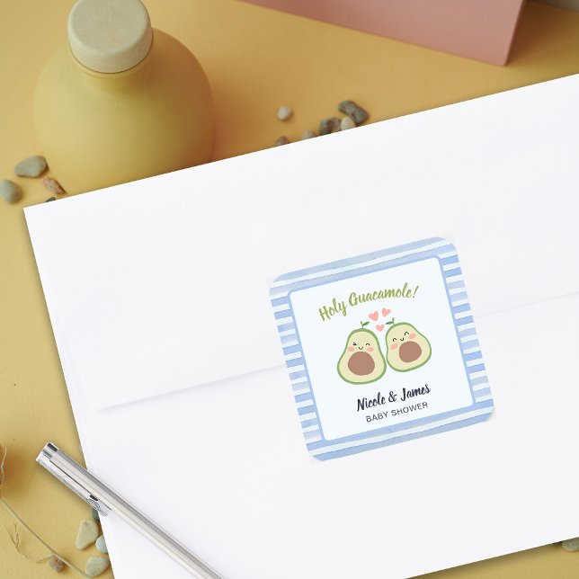 Adesivo Quadrado Chá de fraldas das gêmeas neutras do gênero Avocad (Cute Avocado Gender Neutral Twins Baby Shower Square Sticker)