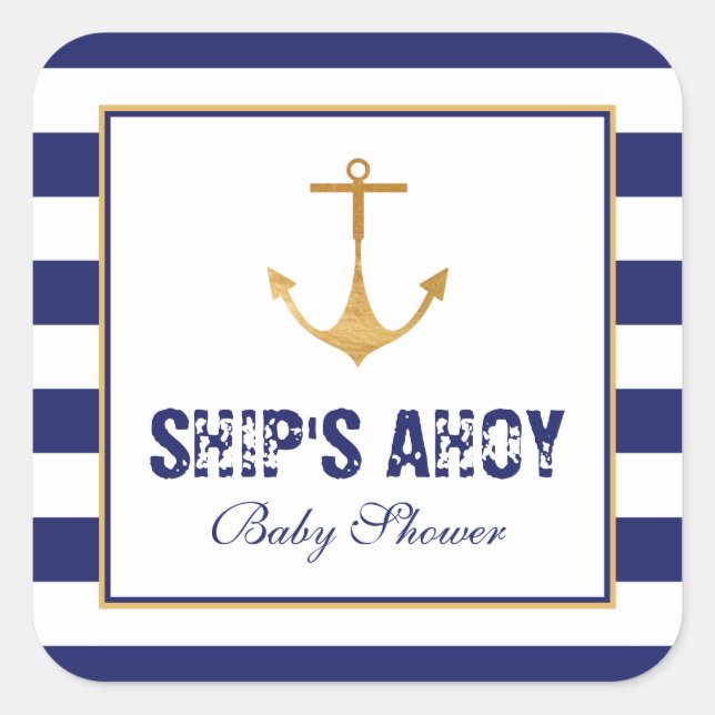 Adesivo Quadrado Chá de fraldas de Âncora Náutica (Frente)