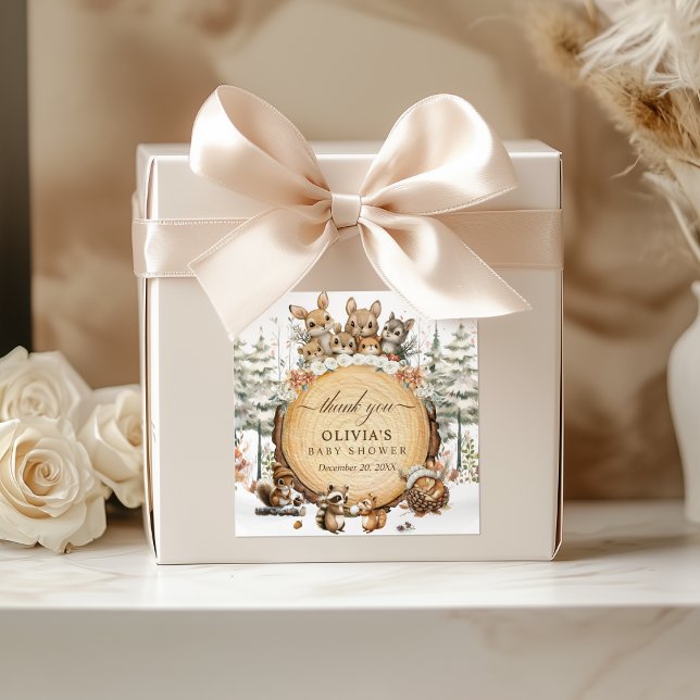 Adesivo Quadrado Chá de fraldas de Animais da Floresta Ocidental (Criador carregado)