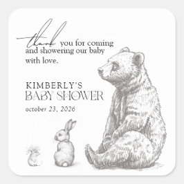 Adesivo Quadrado Chá de fraldas de Animais Florestais Antigos Obrig