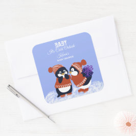 Adesivo Quadrado Chá de fraldas de Aniversário da Pinguim-Inverno