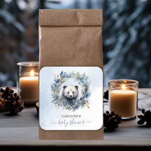 Adesivo Quadrado Chá de fraldas de Aquarela do Urso Inverno