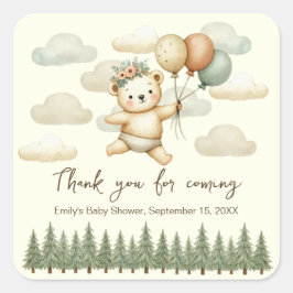 Adesivo Quadrado Chá de fraldas de Aventuras de Urso Flutuante