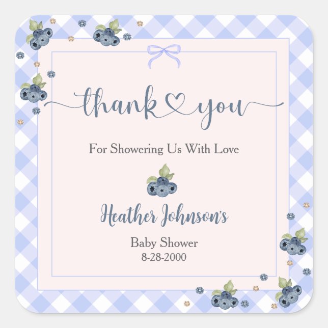 Adesivo Quadrado Chá de fraldas de Bebê- Blueberry Berry (Frente)