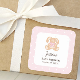 Adesivo Quadrado Chá de fraldas de Bolinhas Bonitas de Coelho Rosa