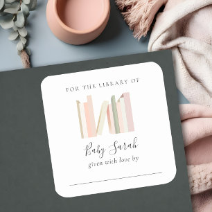 Adesivo Quadrado Chá de fraldas de Bookplate Simples e Bonito