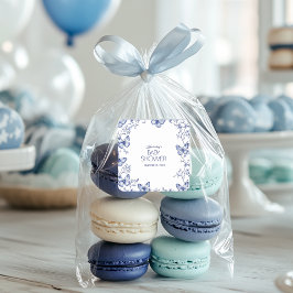 Adesivo Quadrado Chá de fraldas de Borboleta de Chinoiserie Azul