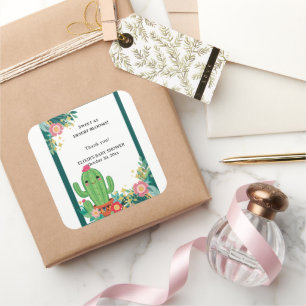 Adesivo Quadrado Chá de fraldas de Cactus Floral Floral do Deserto