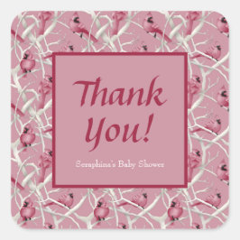 Adesivo Quadrado Chá de fraldas de Cardinho Rosa Obrigado