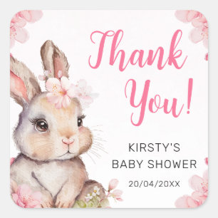 Adesivo Quadrado Chá de fraldas de coelho de Cherry Watercolor