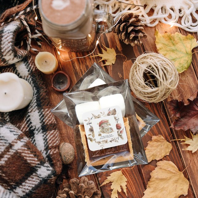 Adesivo Quadrado Chá de fraldas de Cogumelo Florestal de Madeira (Criador carregado)