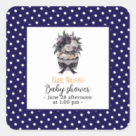 Adesivo Quadrado Chá de fraldas de cupcake de aquarela moderna2