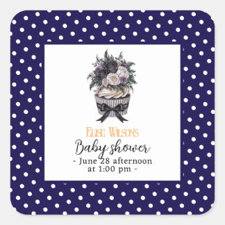 Adesivo Quadrado Chá de fraldas de cupcake de aquarela moderna2