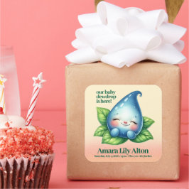 Adesivo Quadrado Chá de fraldas de Dewdrop de Bebê adormecido bonit