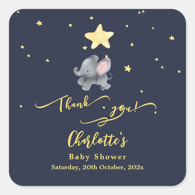 Adesivo Quadrado Chá de fraldas de elefante e balão (Frente)