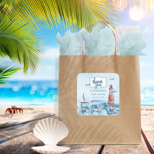 Adesivo Quadrado Chá de fraldas De Farol Obrigado (Criador carregado)