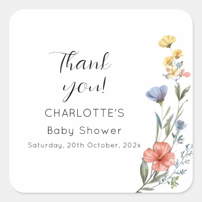 Adesivo Quadrado Chá de fraldas de flor selvagem (Frente)