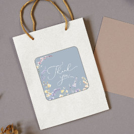 Adesivo Quadrado Chá de fraldas de flor selvagem azul empoeirado Ob