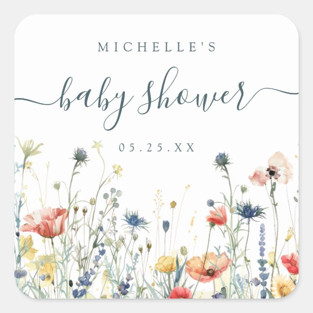 Adesivo Quadrado Chá de fraldas de flor selvagem vibrante (Frente)