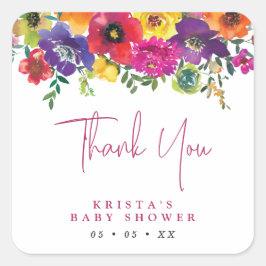 Adesivo Quadrado Chá de fraldas De Flores Vibrantes Obrigado