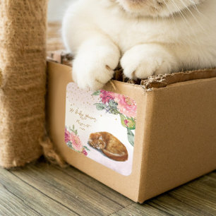 Adesivo Quadrado Chá de fraldas de Garota com Ilustração de Gato So