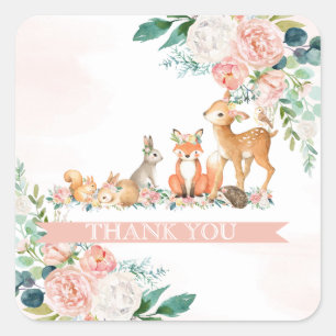 Adesivo Quadrado Chá de fraldas de Garota de Animais Florestais Ado