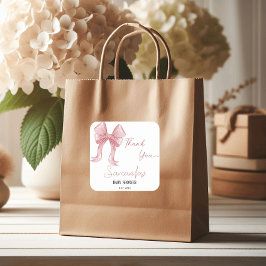 Adesivo Quadrado Chá de fraldas De Garota De Arco Cor-De-Rosa Com A