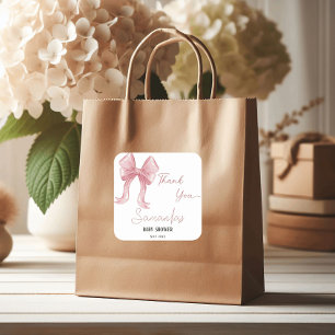 Adesivo Quadrado Chá de fraldas De Garota De Arco Cor-De-Rosa Com A