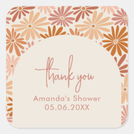 Adesivo Quadrado Chá de fraldas de Grãos Florais Cor-de-laranja e R