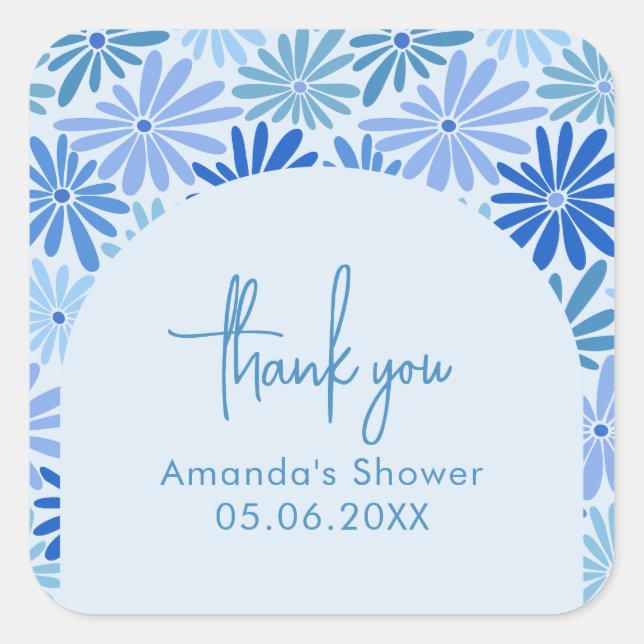 Adesivo Quadrado Chá de fraldas de Groovas Florais Azul e Teal (Frente)