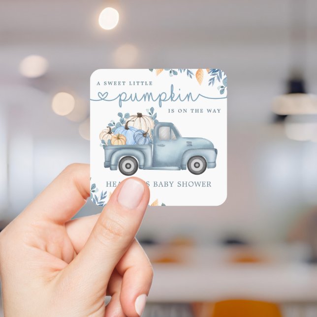 Adesivo Quadrado Chá de fraldas de outono azul de abóbora doce (Criador carregado)