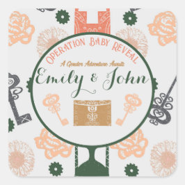 Adesivo Quadrado Chá de fraldas de Revisão de Gênero da Sala de Fug