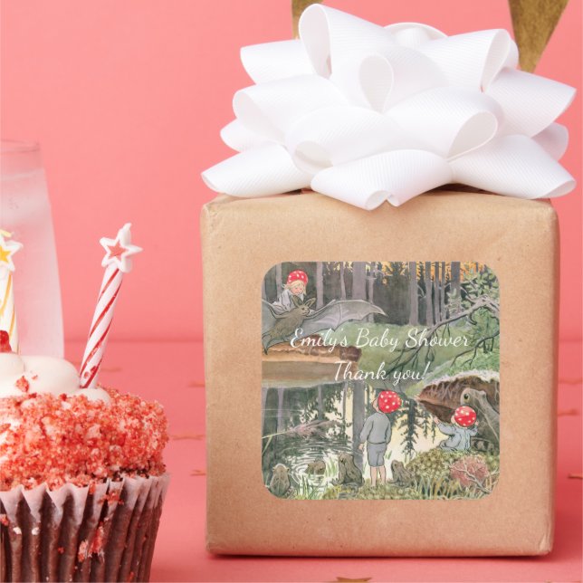 Adesivo Quadrado Chá de fraldas de Sapo do Cogumelo (Festa)