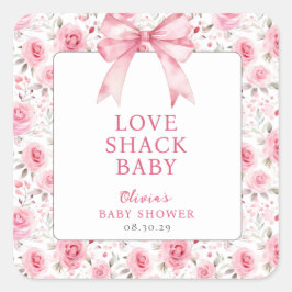 Adesivo Quadrado Chá de fraldas de Shack de Amor Rosa-Coqueteira do